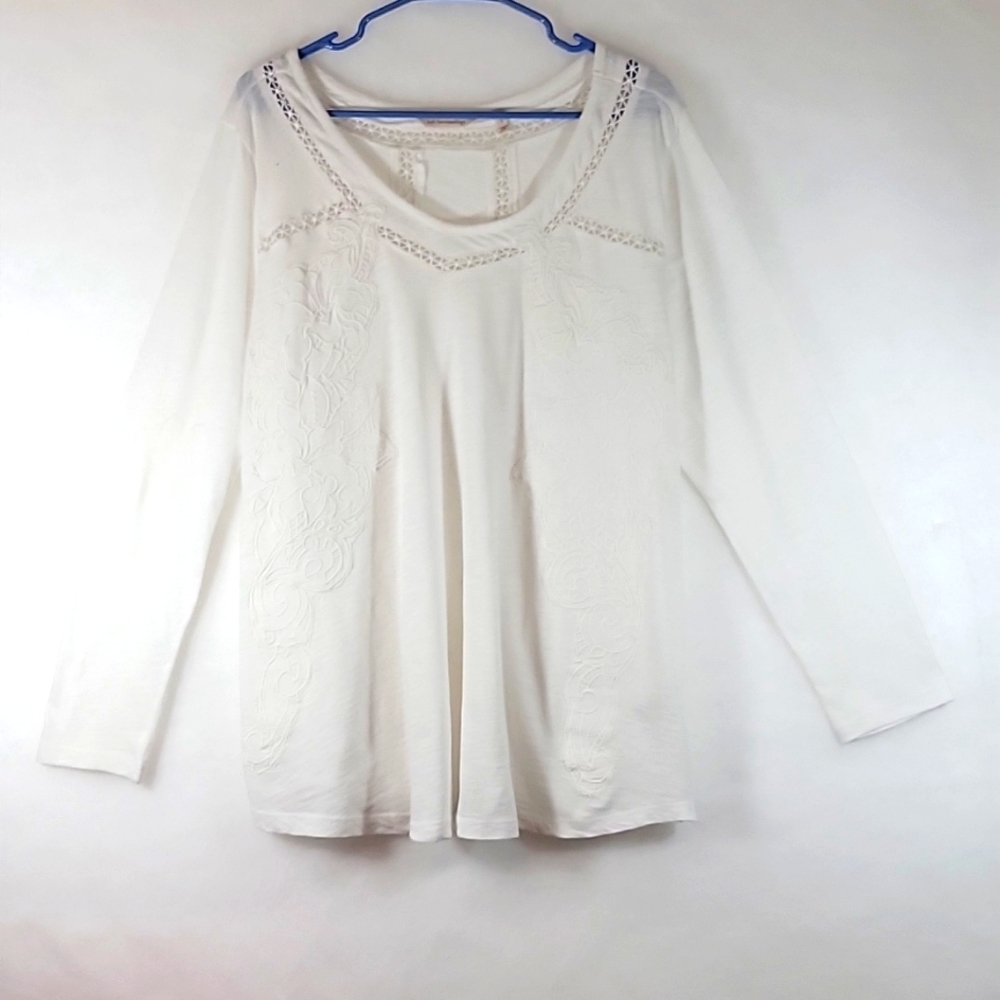 Soft Surroundings White Long Sleeve Embroidered Tunic Size L